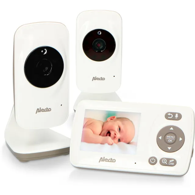 Alecto DVM-71+DVM-71C babyfoon met 2 camera's en 2.4' kleurenscherm, wit/taupe