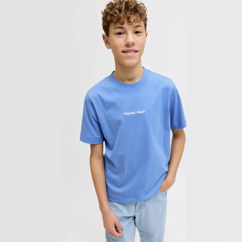 Jack & Jones junior t-shirt blauw met tekstopdruk, foto 4