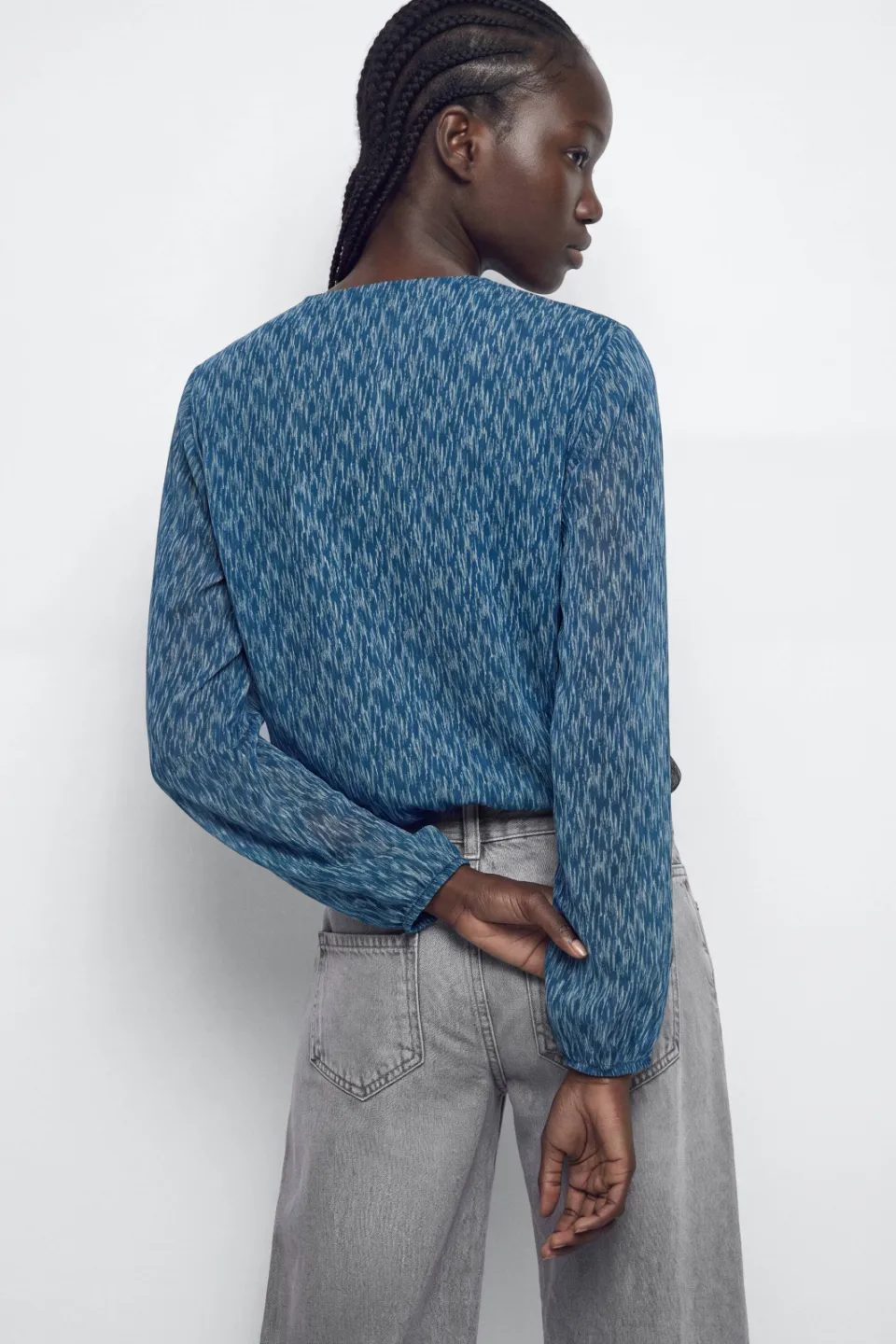 Mango Teen rechtvallende overslagtop met print blauw, foto 4