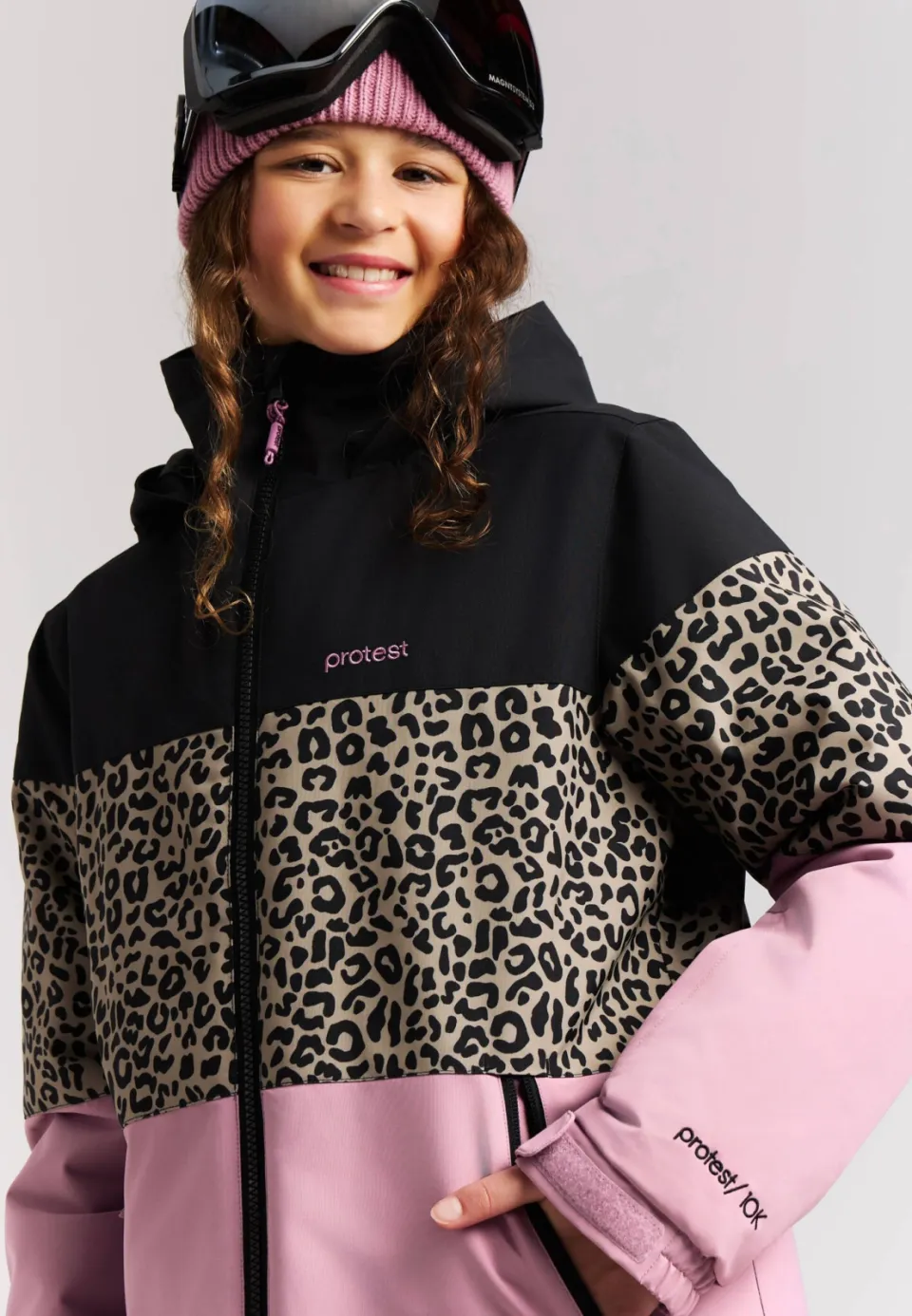 Protest PRTDeline JR ski-jas met dierenprint - zwart/roze/zand, foto 6