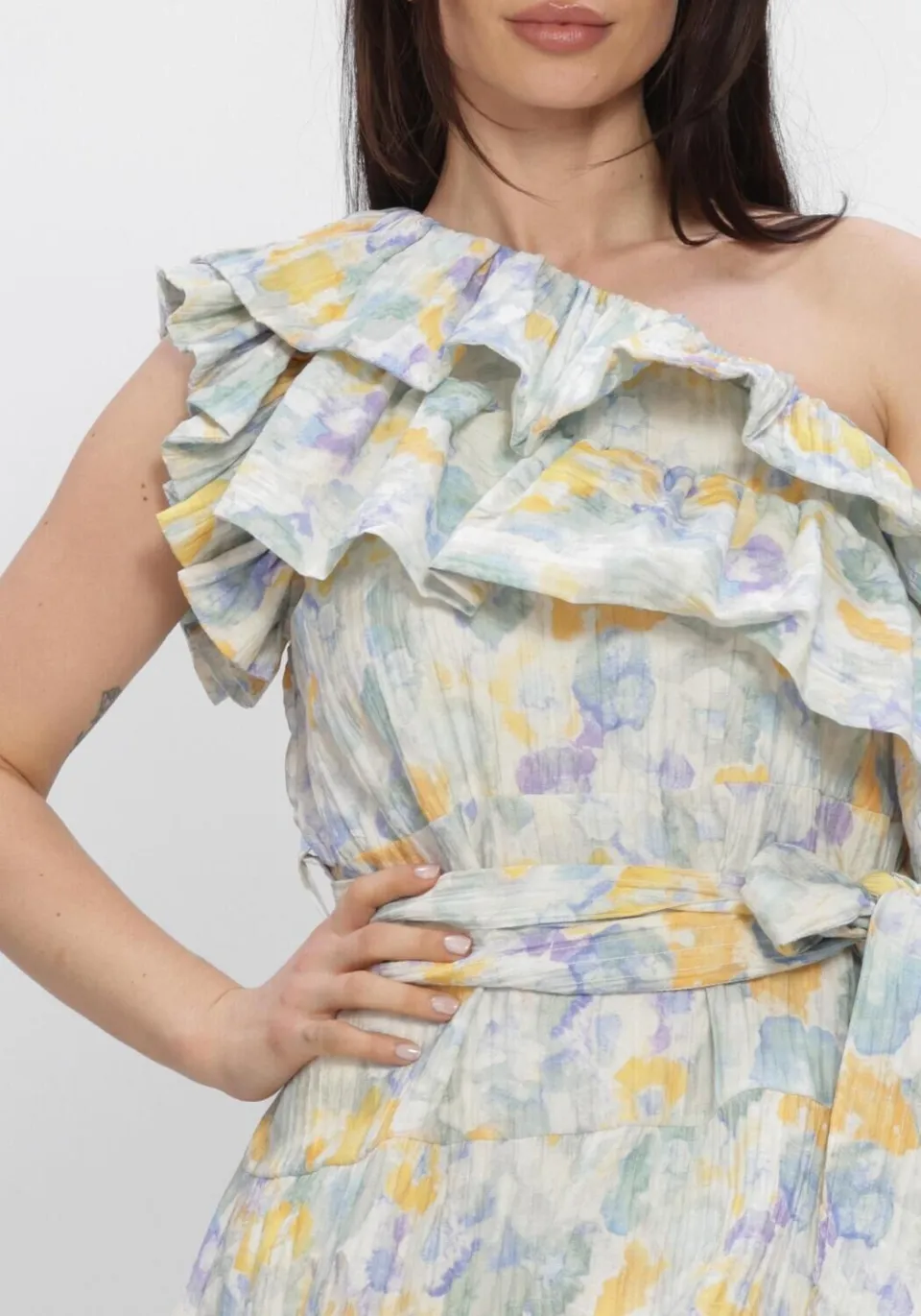 AMAYA Amsterdam Clover one shoulder jurk paars, foto 4