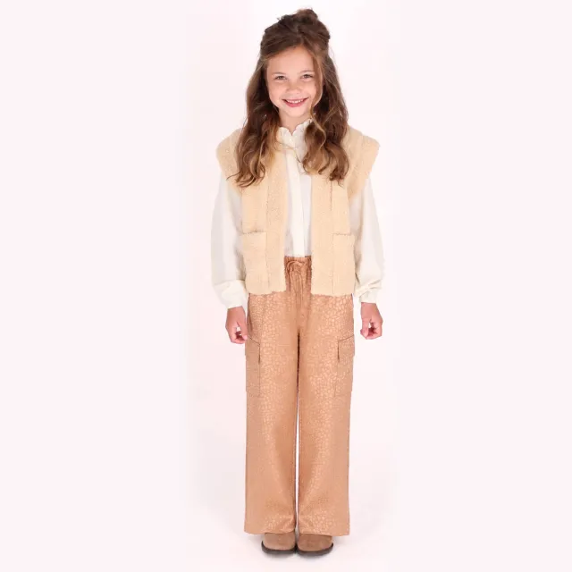 B.Nosy wide leg cargobroek met print beige Bruin/beige