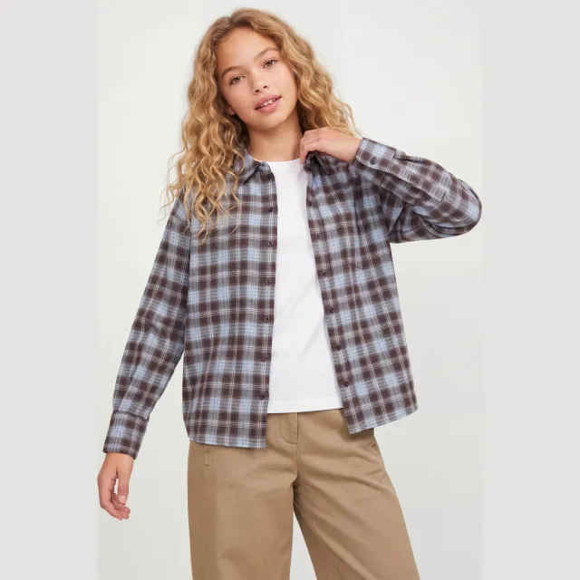 JJXX GIRL JXJAMIE geruite blouse bruin lichtblauw Bruin/lichtblauw
