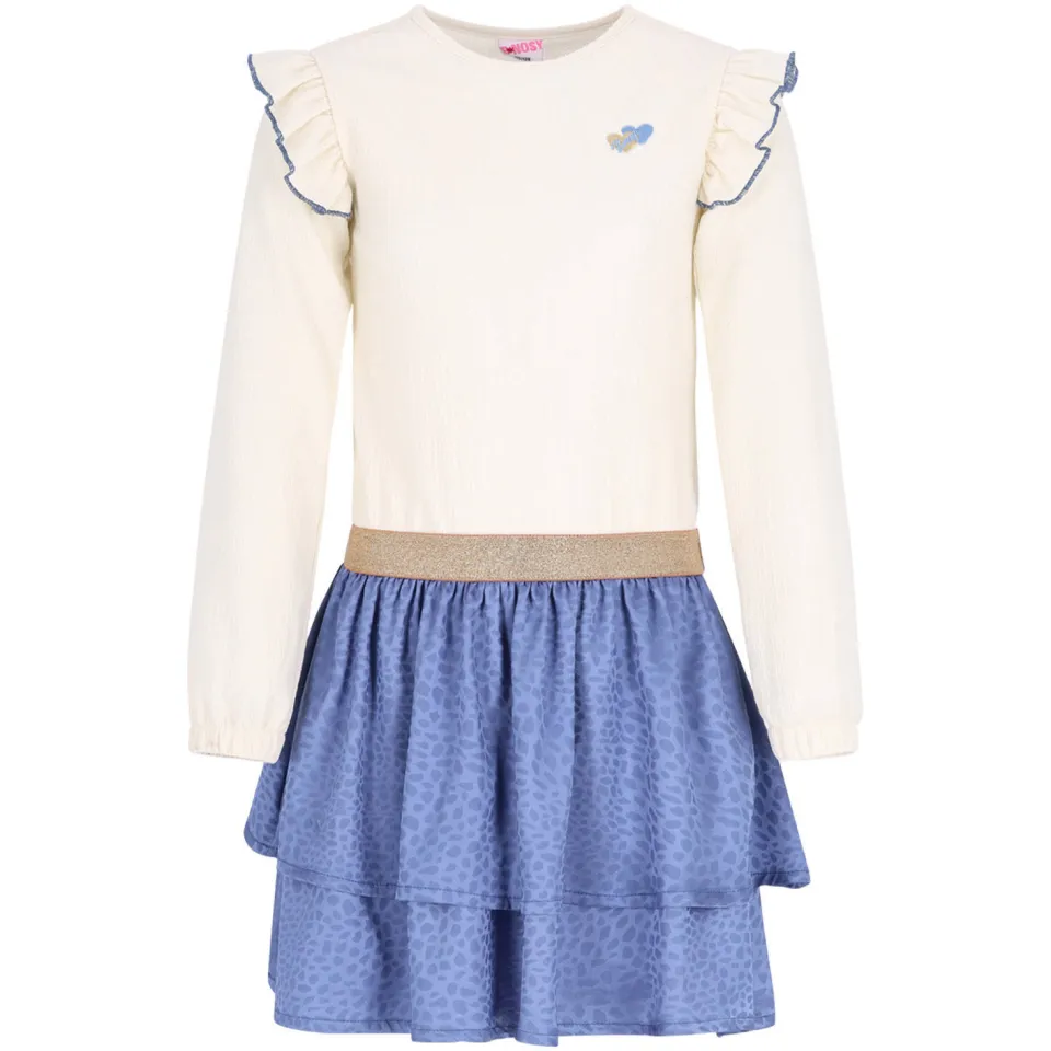 B.Nosy Demi midi jurk met ruches offwhite blauw, foto 2