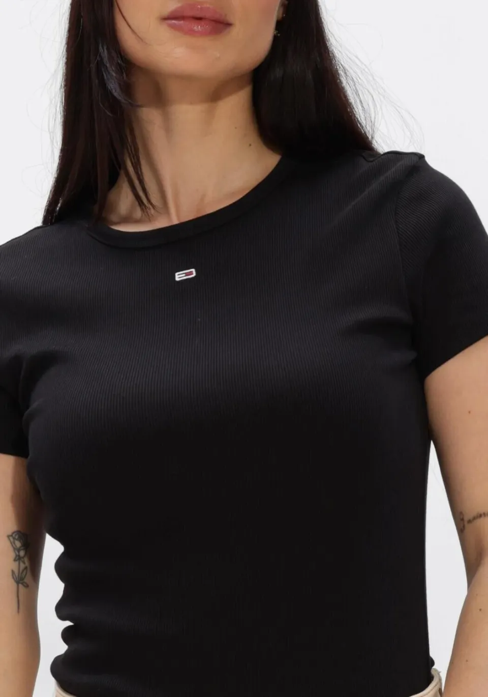 Tommy Jeans TJW Slim Essential Rib SS t-shirt zwart, foto 7