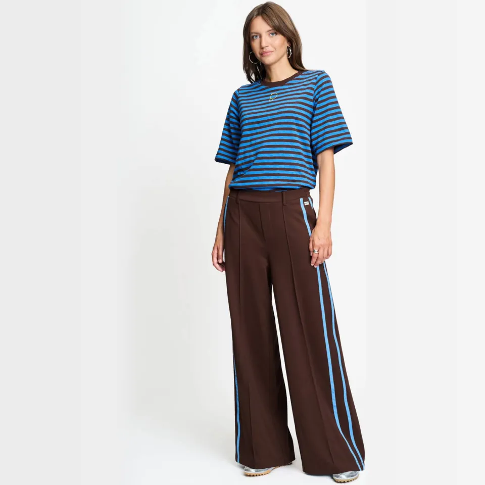 POM Amsterdam wide leg gestreepte broek - bruin/blauw