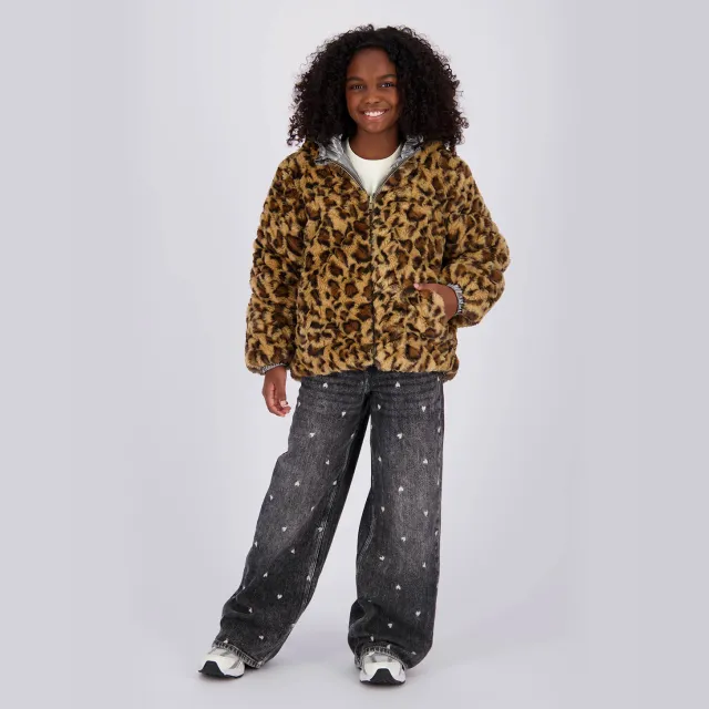 Vingino omkeerbare winterjas panterprint bruin Bruin/grijs
