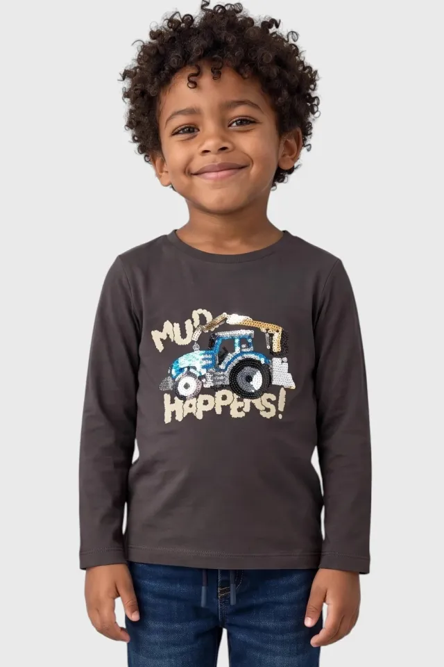 s.Oliver longsleeve met pailletten en print donkerbruin