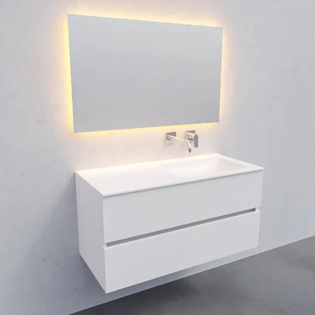 Boss & Wessing Badkamermeubel Solid Surface AQS Oslo 100x46 cm Rechts Mat Wit Boss & Wessing