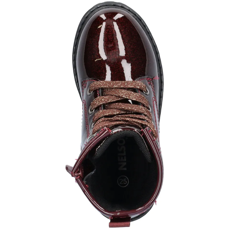 Nelson Kids lakleren enkelboots met glitters en profielzool - bordeaux, foto 3