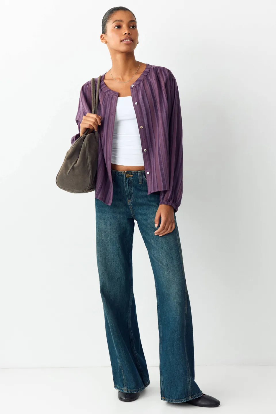 Mango gestreepte blouse paars