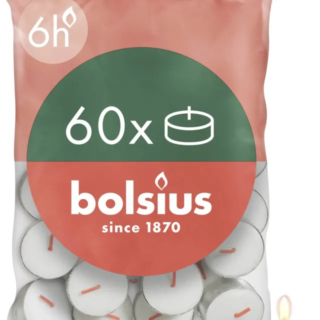 Bolsius waxinelichtjes (6 branduren) (zak van 60) Wit