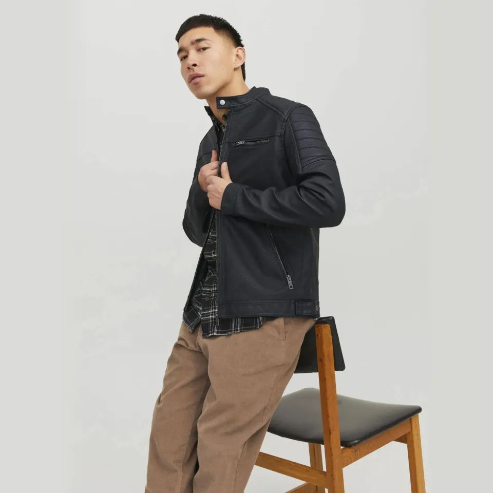 Jack & Jones JJEROCKY imitatieleren jas zwart, foto 4