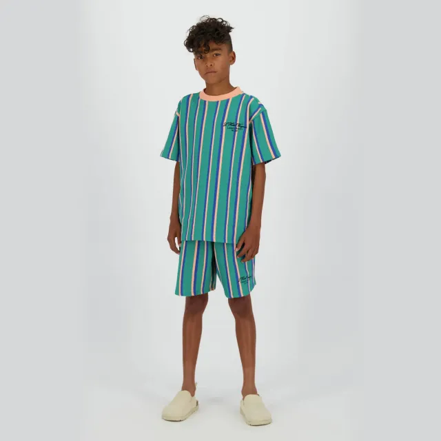 Vingino T-shirt groen gestreept Zeegroen/zalmroze/blauw