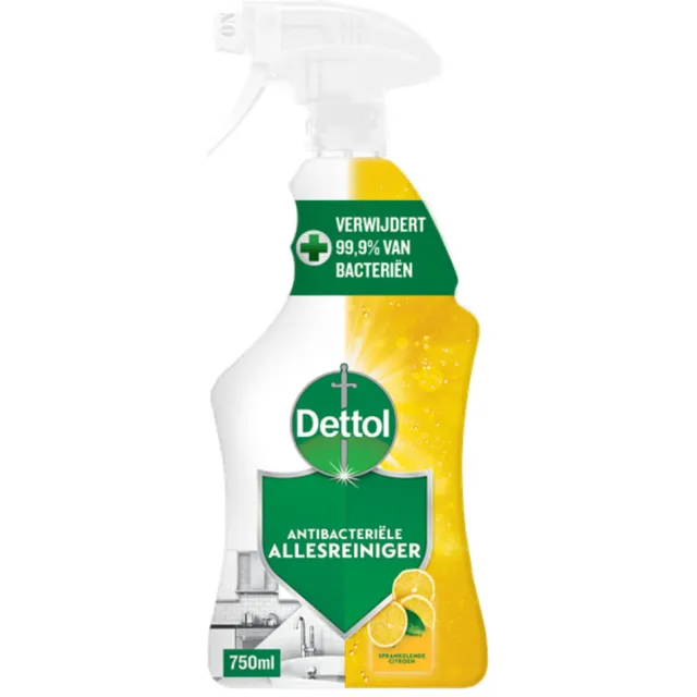 Dettol 2+1 gratis: Dettol Antibacteriële Allesreiniger Spray Sprankelende Citroen 750 ml