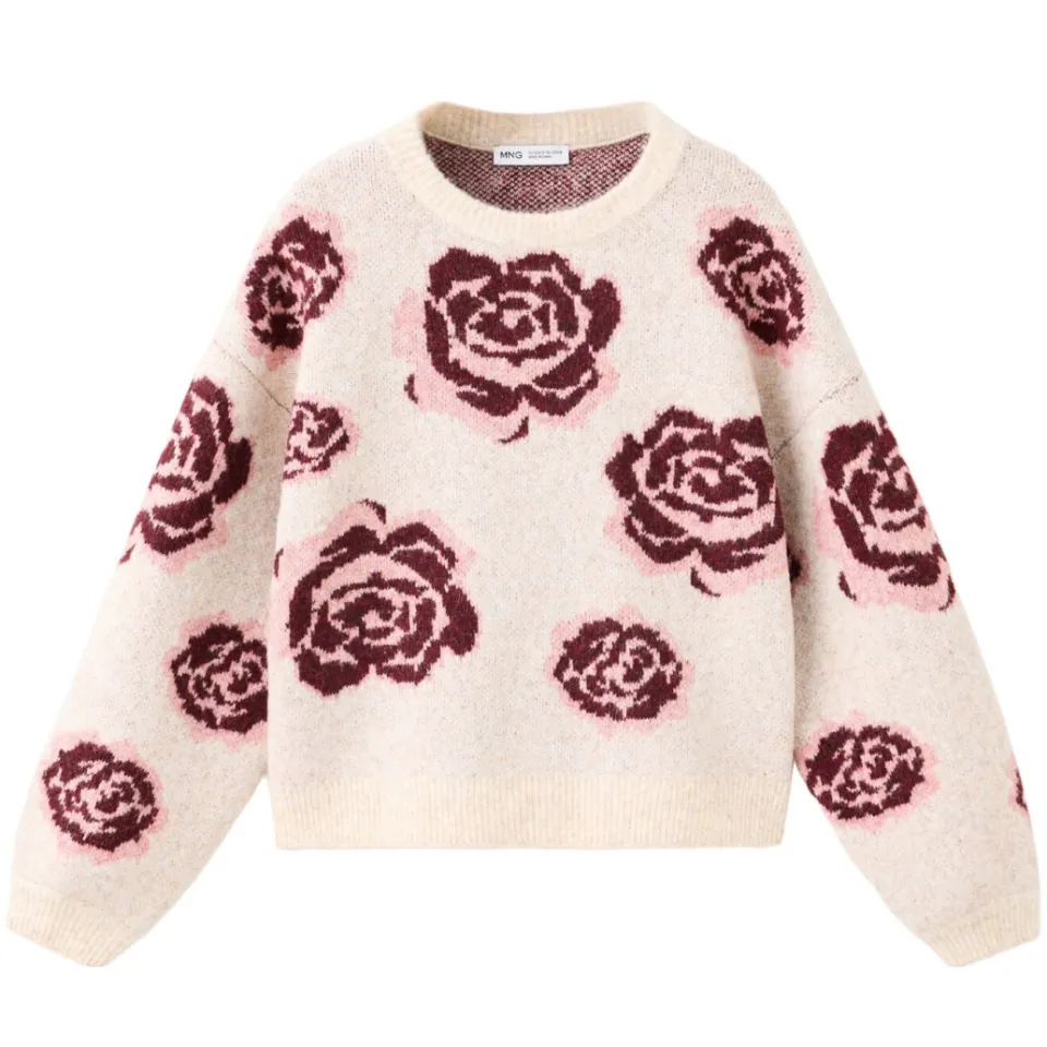 Mango Kids gebreide gebloemde trui met wol - beige/rood, foto 2