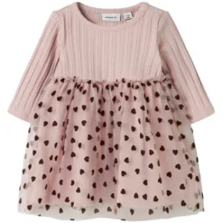 NAME IT BABY katoenen A-lijn jurk met hartjes mauve