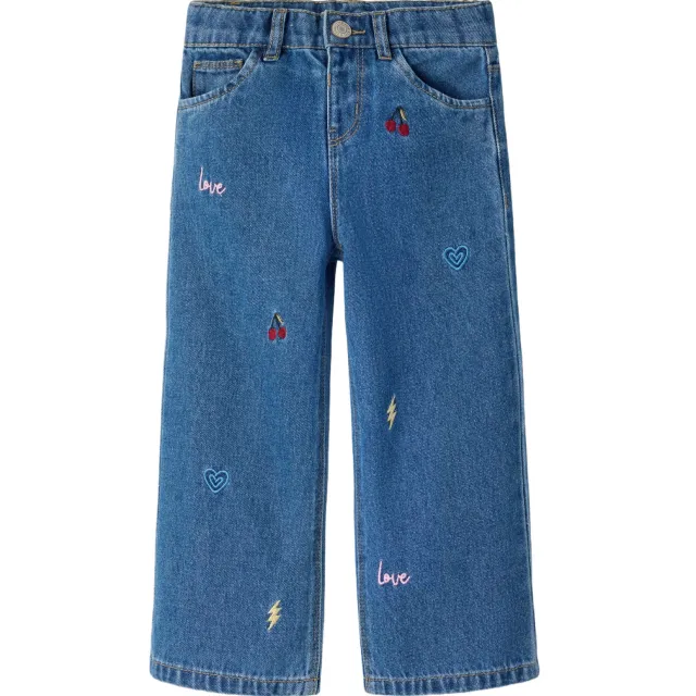 NAME IT MINI NMFROSE wide leg jeans met borduursels en print - mediumblauw Medium Blue