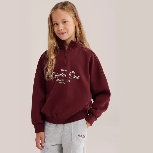 WE Fashion sweater met tekst - donkerrood