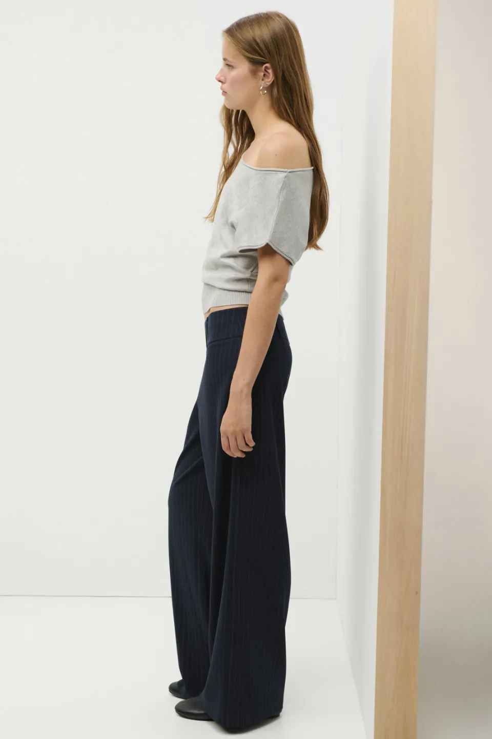 Mango Teen wide leg casual broek met krijtstreep marineblauw, foto 4