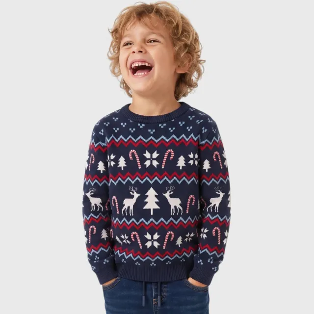 s.Oliver gebreide trui met print - donkerblauw