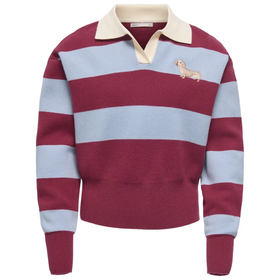 Only KIDS ONLY GIRL gestreepte gebreide trui - donkerrood Meisjes Viscose Polokraag Donkerrood/lichtblauw