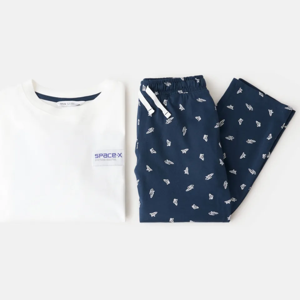 Mango Kids pyjama met backprint donkerblauw/wit, foto 3