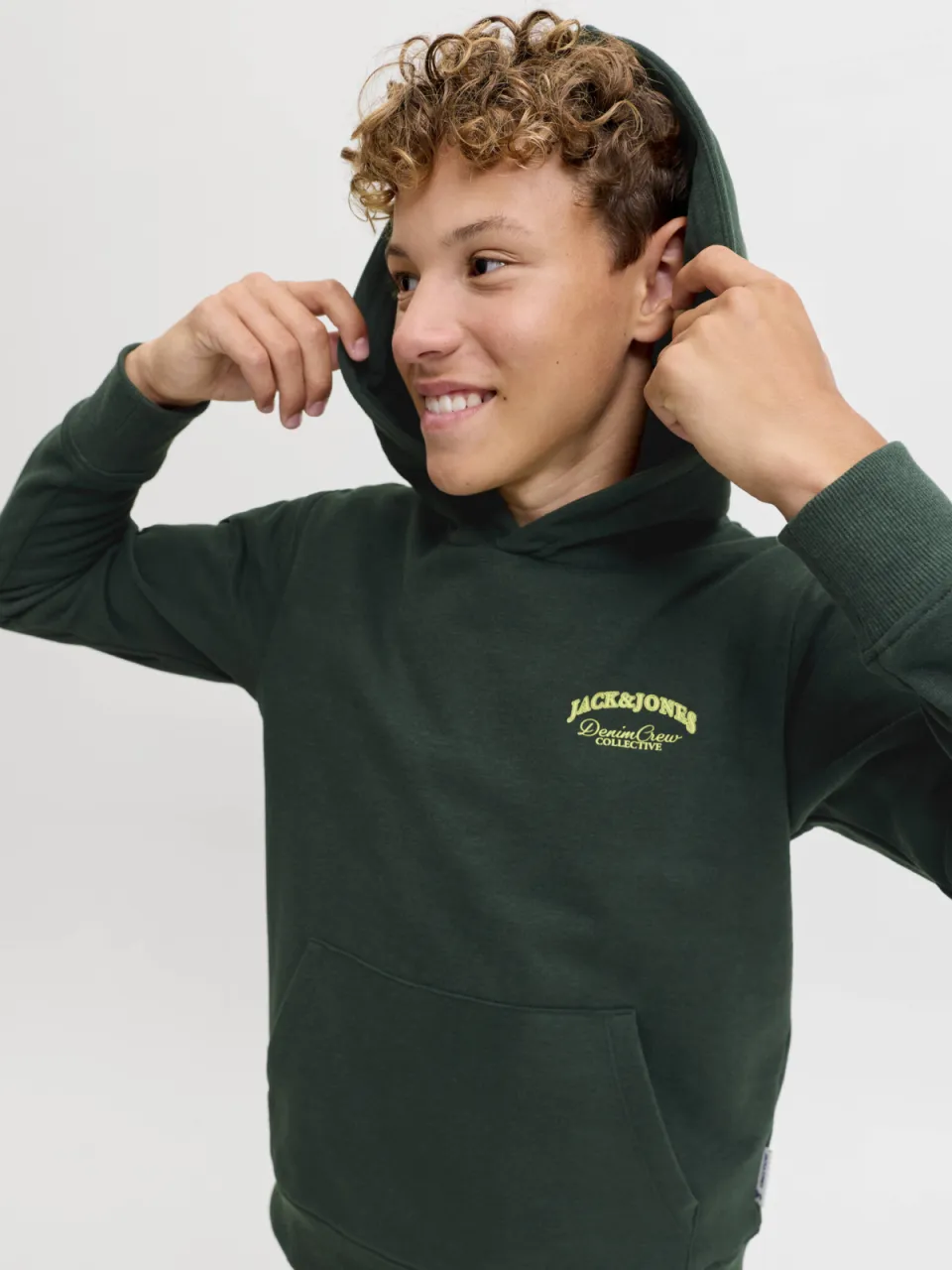 Jack & Jones JUNIOR rechtvallende hoodie met backprint - donkergroen, foto 4