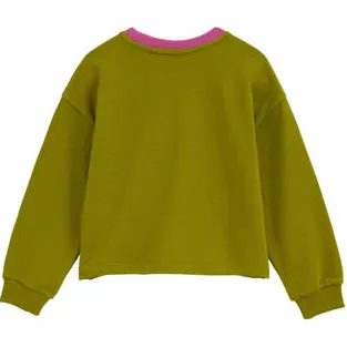 WE Fashion sweater met tekst - olijfgroen/roze, foto 3