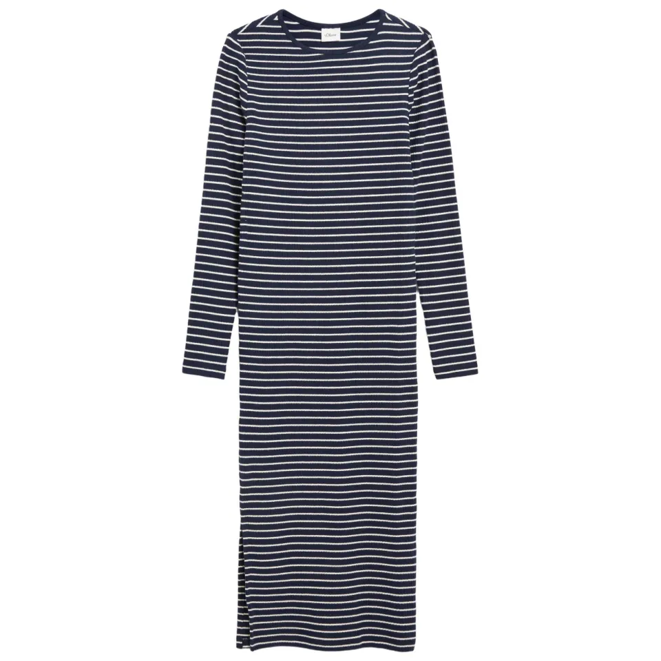 S.Oliver gebreide gestreepte bodycon jurk marineblauw, foto 2