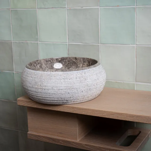Loutro Waskom Loutro Rocky T Rond 20x20x12 cm Marmer Taupe Loutro Bruin