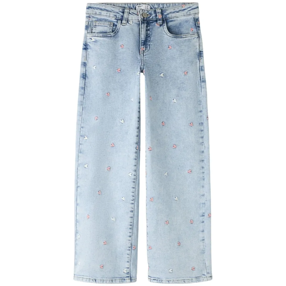 NAME IT KIDS wide leg jeans met hartjes light blue denim, foto 2