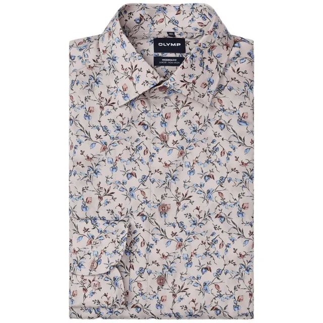 Olymp slim fit overhemd met print - beige natuurlijk