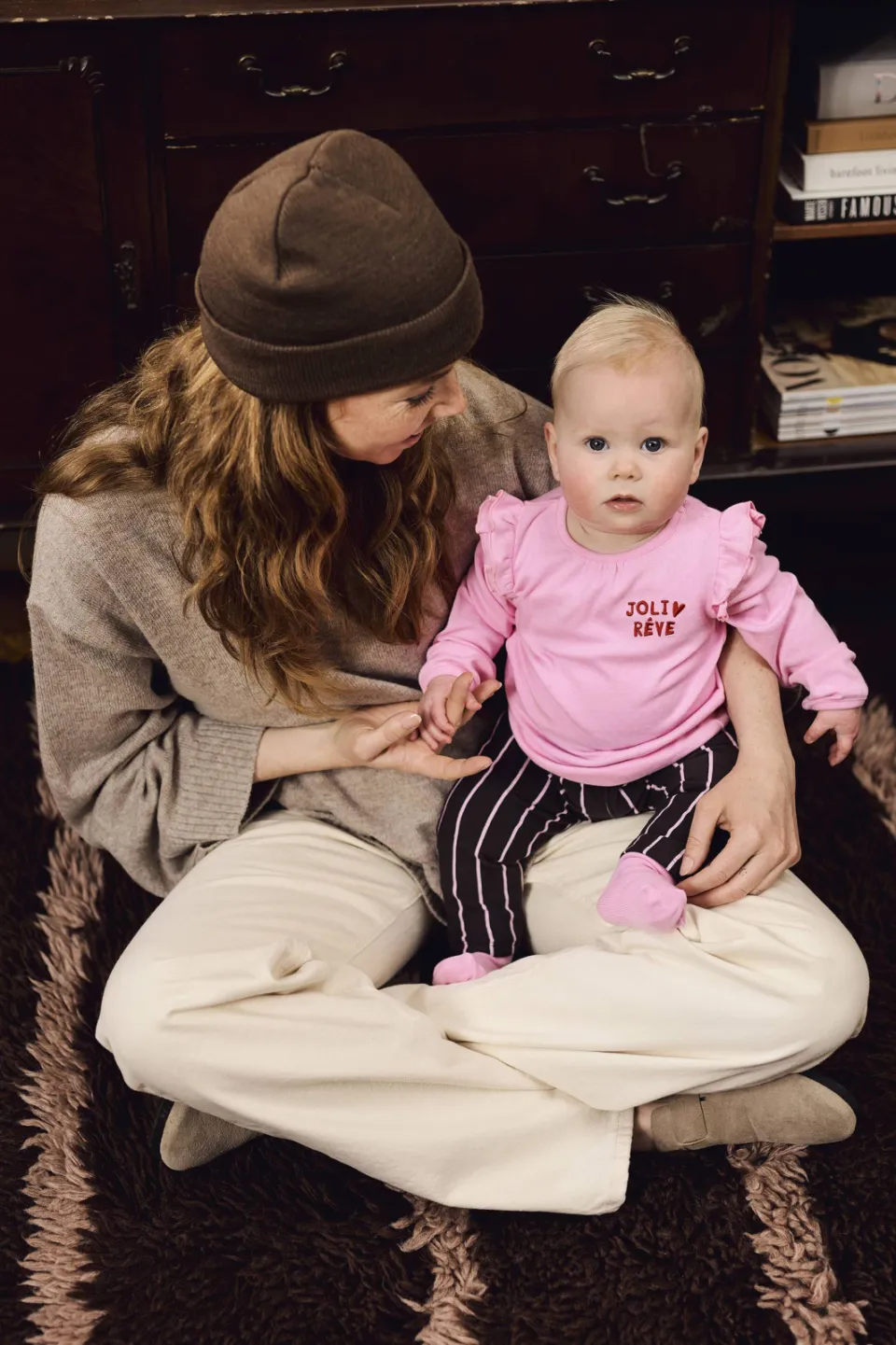 Z8 newborn Juniper gestreepte babybroek donkerbruin roze Donkerbruin/roze