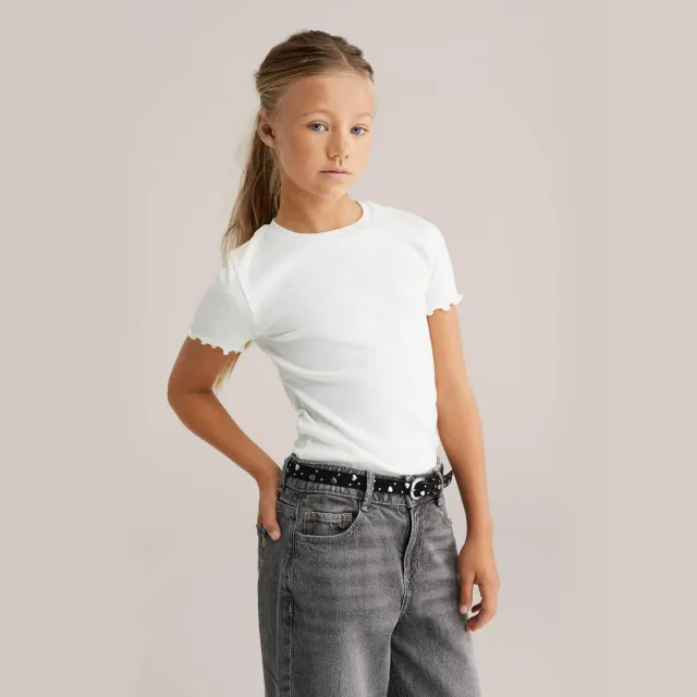 WE Fashion T-shirt met ruches ecru