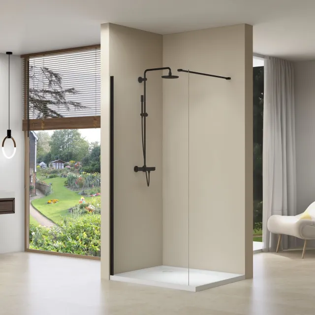 Van Rijn Inloopdouche Van Rijn ST01 100x200 cm Helder Glas 8 mm Met Stabilisatiestang Mat Zwart