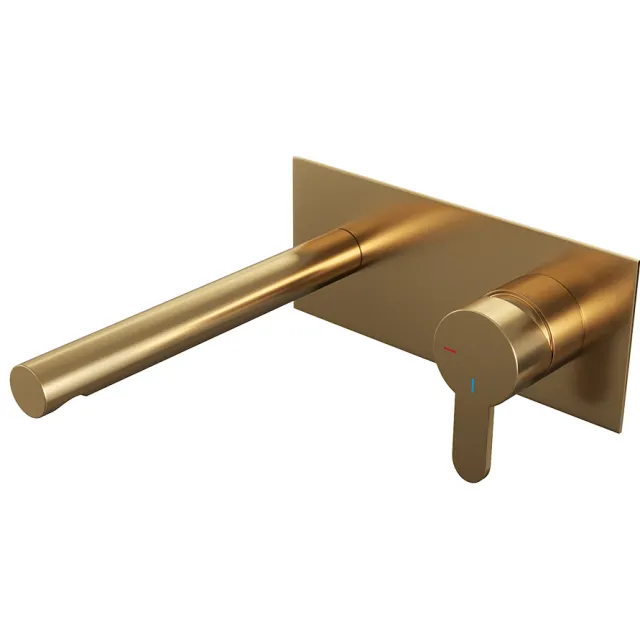 Brauer Inbouw Wastafelmengkraan Brauer Gold Edition Coldstart Rechte Uitloop Korte Platte Hendel Rechts Geborsteld Goud PVD Met Afdekplaat