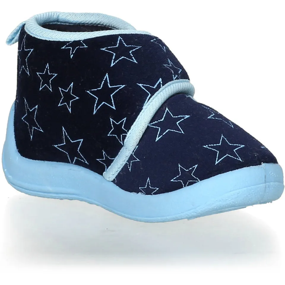 Playshoes pantoffels met sterrendessin Velcro donkerblauw/lichtblauw