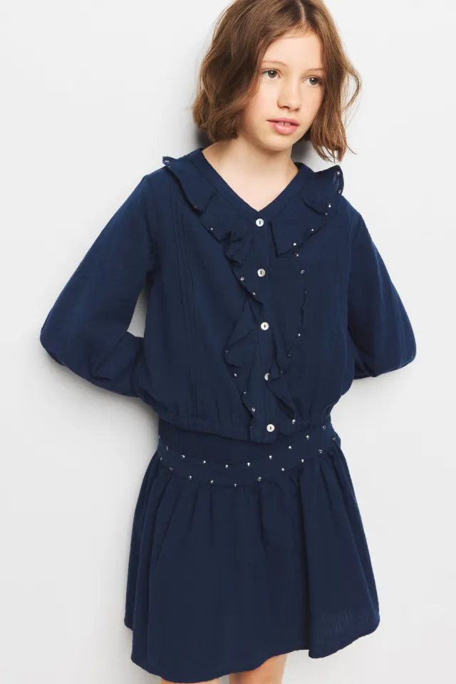 Mango Kids korte A-lijn rok met studs marineblauw