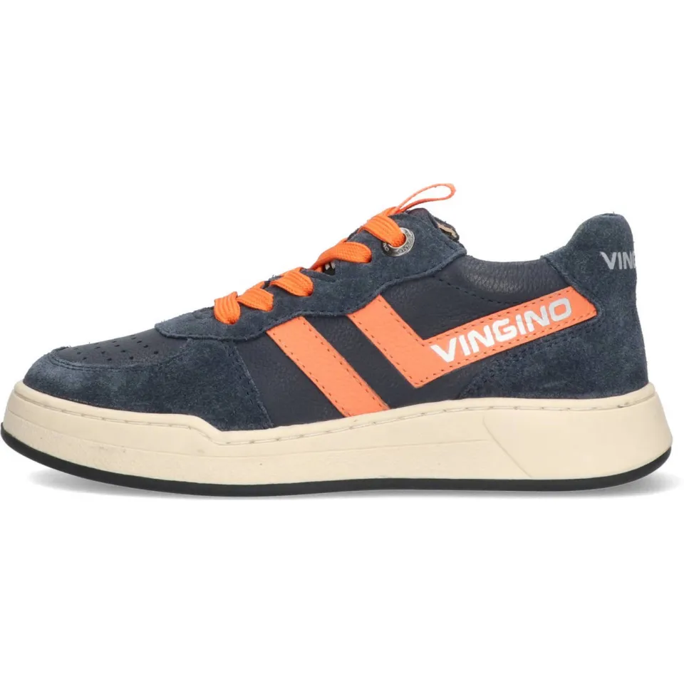 Vingino leren sneakers donkerblauw/oranje, foto 5