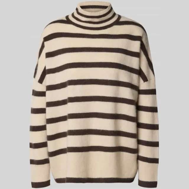 Comma Gebreide pullover van wol met opstaande kraag Beige/ bruin