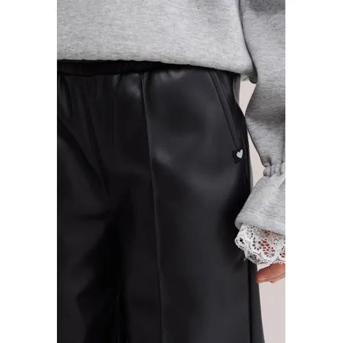 WE Fashion imitatieleren straight leg coated broek zwart, foto 4