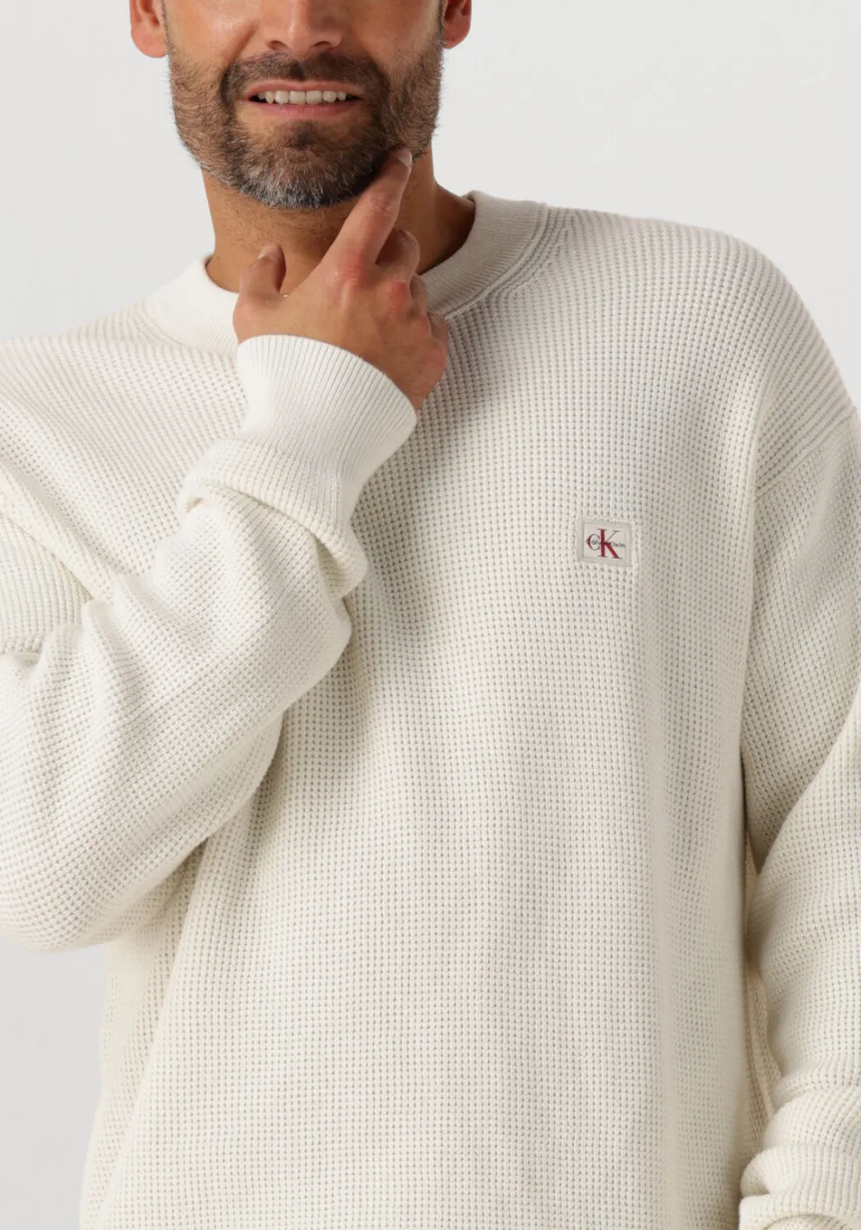 Calvin Klein Heren Truien & Vesten Ls Ez Cotton Waffle Crewnk Swtr 9 - Ecru, foto 3