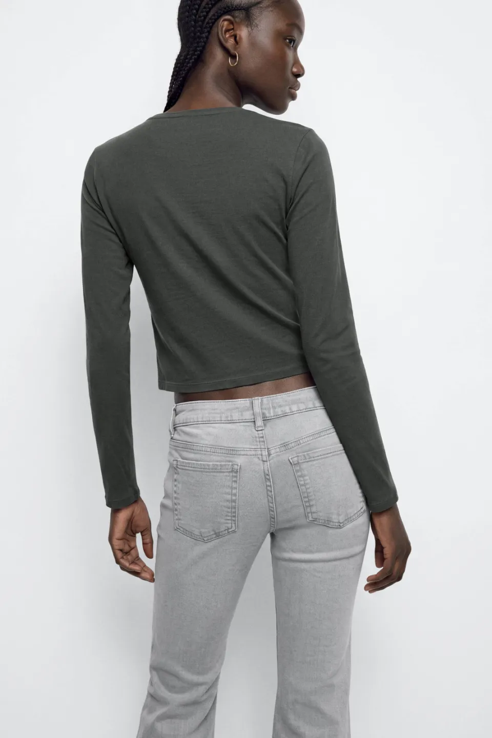 Mango aansluitende cropped top donkergroen antraciet, foto 4