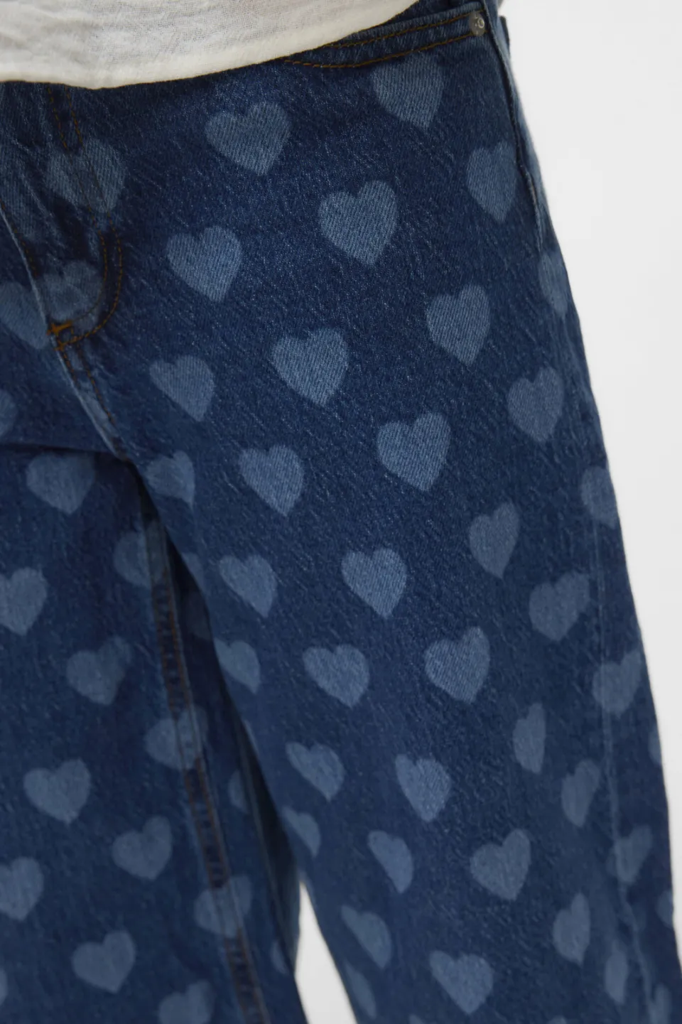 Vero Moda GIRL high waist wide leg jeans met hartjes medium blue denim, foto 5