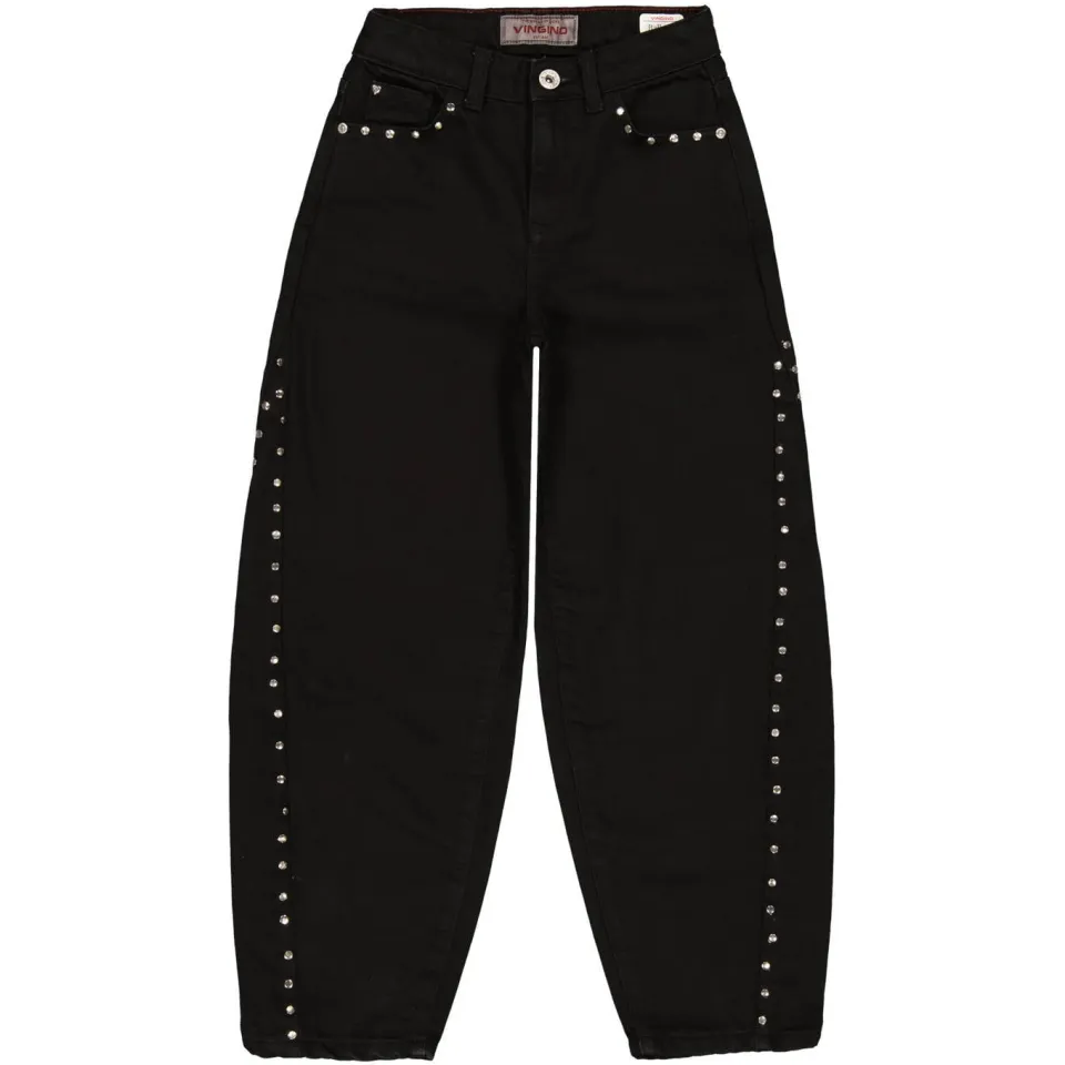 Vingino Camilla Stud barrel jeans met studs - black denim, foto 2