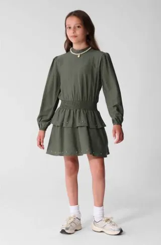 Shoeby midi jurk met smockwerk donkergroen, foto 3