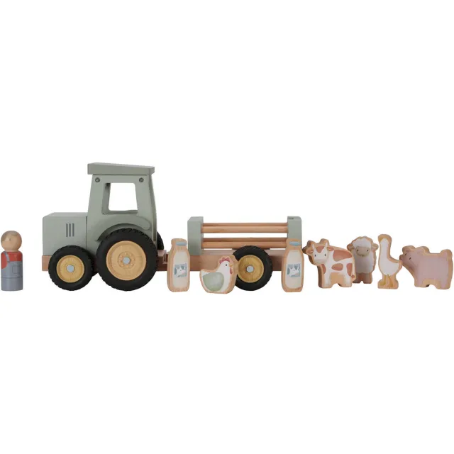 Little Dutch Little Farm tractor met trailer groen
