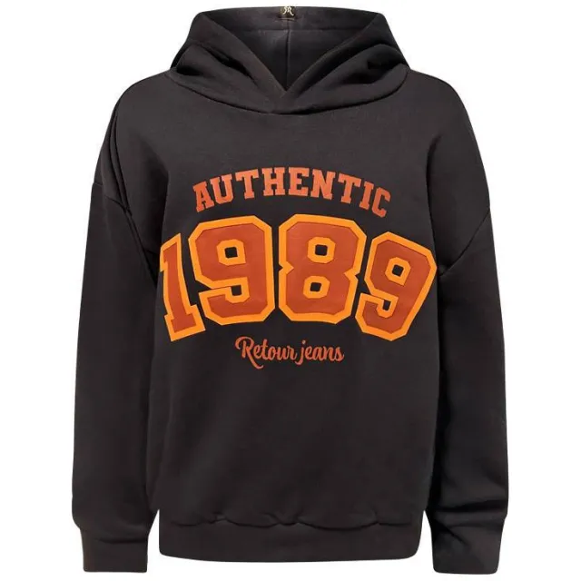Retour Jeans rechtvallende hoodie met print - donkergrijs