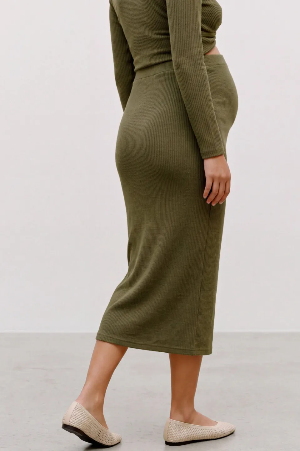 Mamalicious gebreide zwangerschapsmidirok groen, foto 5